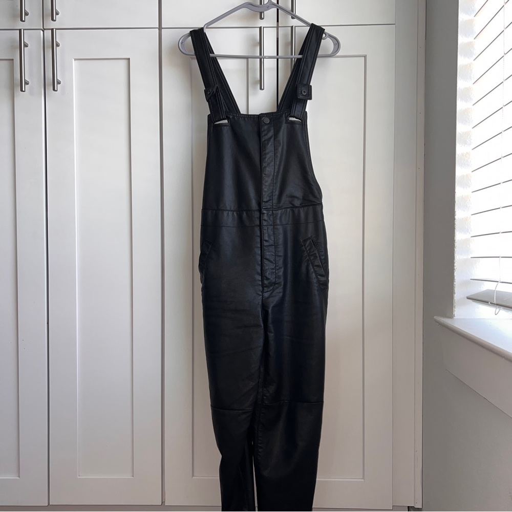 Free people faux leather overalls